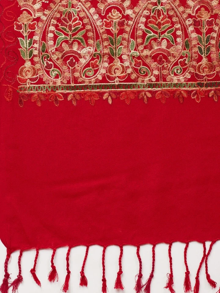 Mantón de Lana Pashmina Rojo Paisley Cortado a Mano Kani Calidad Blanco Jamavar Estola India Foto 2 de 4