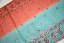 Vintage Indian Bridal Paisley Dupatta Sequins Beaded Scarf Stole Hijab L"
