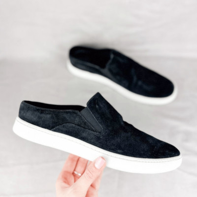 VINCE Verrell Black Suede Leather Slip On Mule Sneaker, Size US