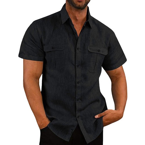 Mens Work Blouse Short Sleeve Shirts Beach Casual Button Down Summer Dress Shirt - Picture 9 of 22