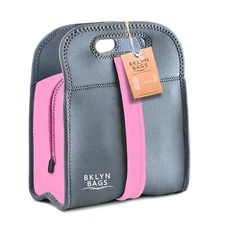 Bklyn Bento Neoprene Lunch Bag Pink/grey Unisex Meal Holder Easy To Clean Comfor