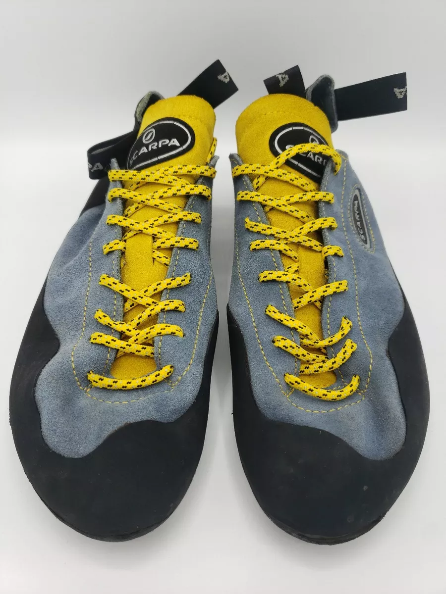 Scarpa Lace Up Rock Climbing Shoe Suede Blue Yellow Women US Size