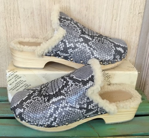 Anthropologie Pilcro Shearling Lined Clogs Snakeskin Ivory gray 41/10 NEW - Picture 6 of 10