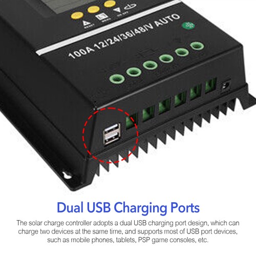 100A Solar Panel Charge Controller 12V 24V 36V 48V Regulator Auto Dual USB Mppt - Picture 8 of 12
