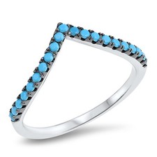 Sterling Silver Stabilized Turquoise V Shape Fashion Promise Ring NEW