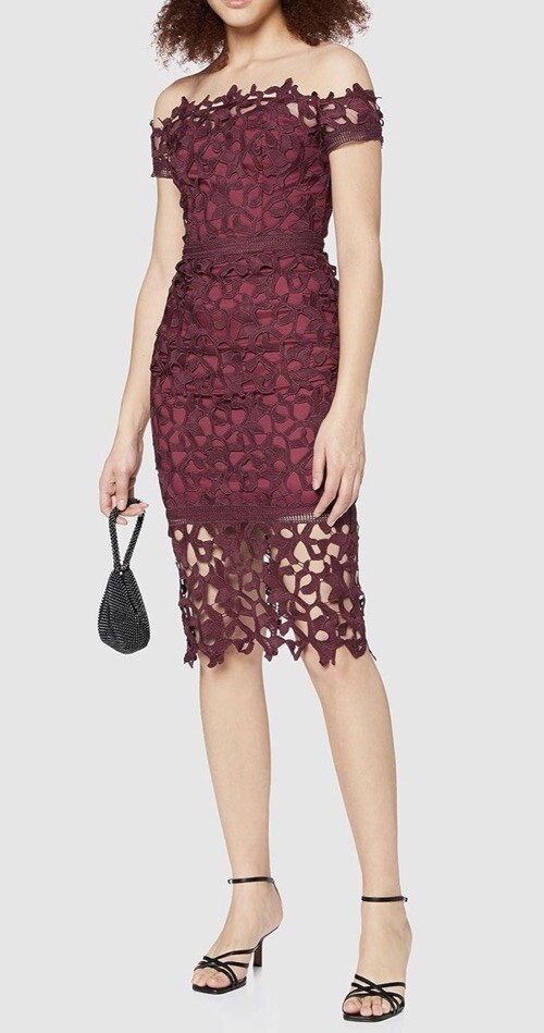 Chi Chi London Womens Anna Party Dress In Burgundy UK