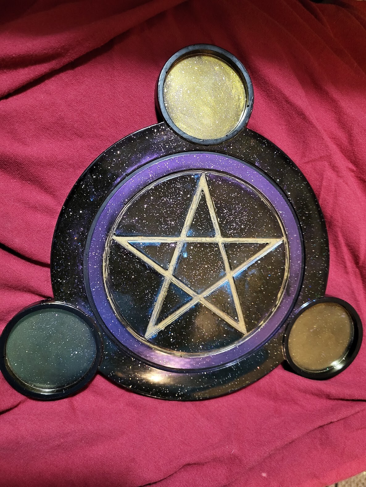 ~ Beautiful 3 Candle Tealight Holder for Altar Pentagram Handmade Resin Wiccan