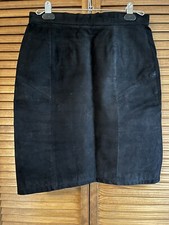 Vintage - Leather Hideout - Black Suede Leather Pencil Skirt lined Women size 12