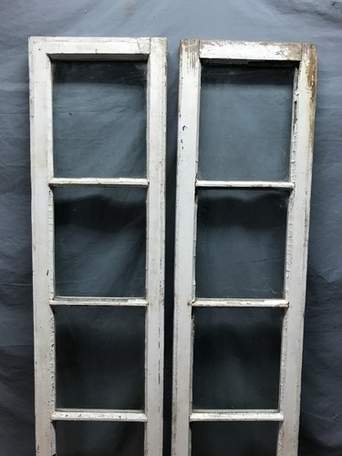 Antique Pair Shabby Wood 6 Lite Glass 14x77 Entryway Sidelights VTG Old 1408-24B - Picture 17 of 22