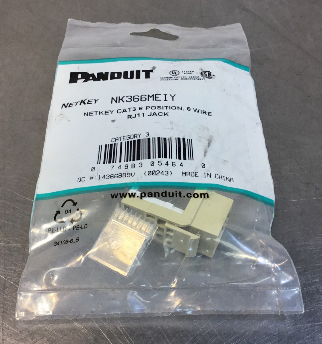 Panduit Netkey Cat3 6-Position 6-Wire RJ11 Jack Ivory