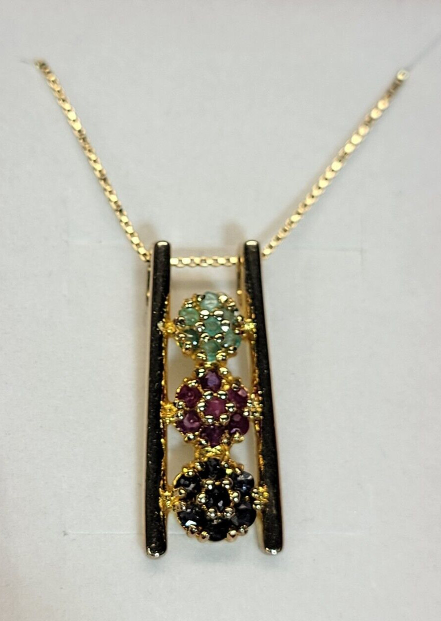 STERLING SILVER 925 EMERALD,RUBY &SAPPHIRE FLOWER… - image 3