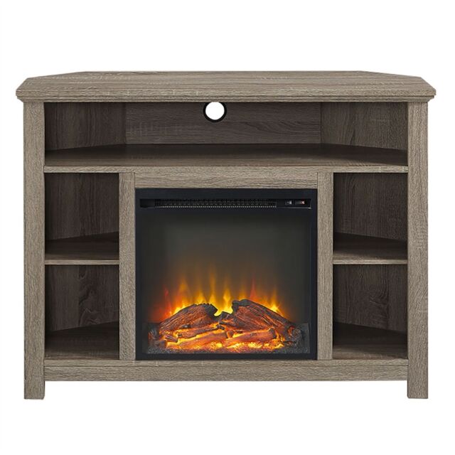 44" Wood Corner Highboy Fireplace TV Stand Driftwood eBay