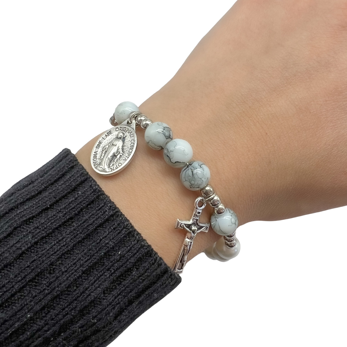 Miraculous Medal charm sterling silver fits Pandora Catholic