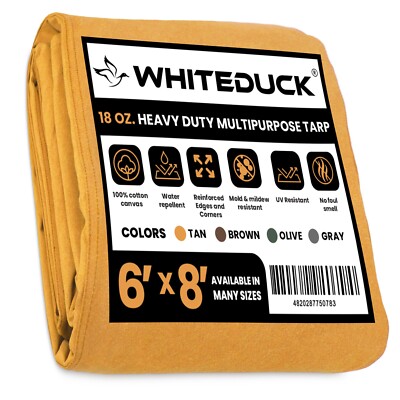 WHITEDUCK Canvas Tarp 18 oz/37 Mil Heavy Duty Break Resistant, Garden Outdoor