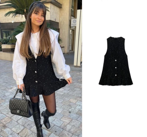 NEW ZARA 2021 BLACK RUFFLE MINI DRESS W JEWEL BUTTON SIZE M RARE