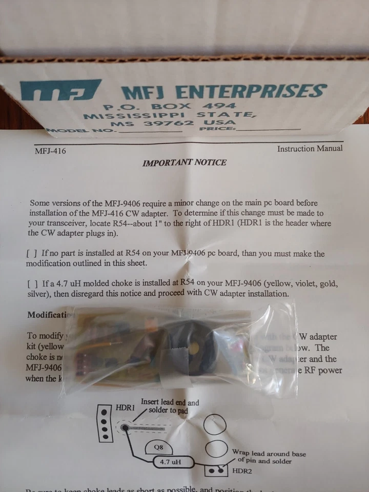MFJ-416  CW Modul (Platine) für SSB Transceiver MFJ-9406 - Bild 2 von 2