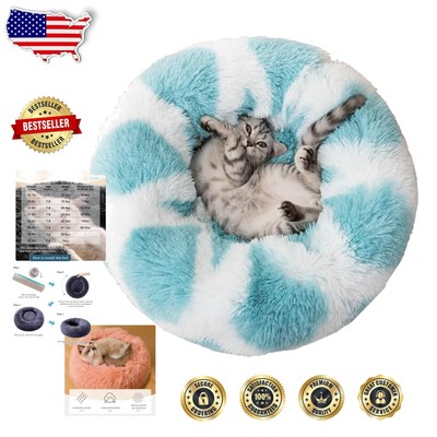 Self-Warming 48-Inch Plaid Sky Blue Pet Bed - Cozy Cushion for All Breeds