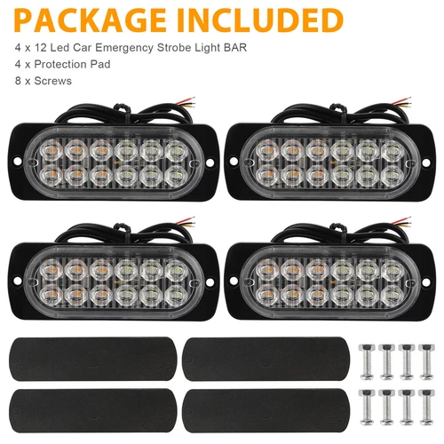 Barra de luz estroboscópica LED intermitente de advertencia de peligro ámbar/blanco 4 piezas 12 LED - Imagen 10 de 10