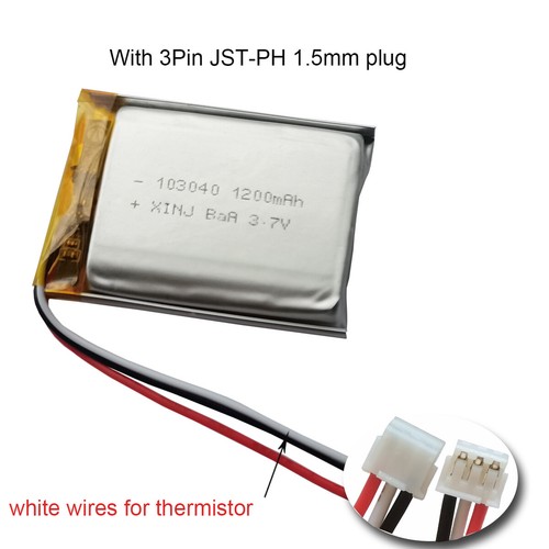 3.7V 1200mAh 4.44Wh Li-Polymer Li Battery 103040 JST 3Pin 3 Wires Thermistor NTC - Picture 11 of 16