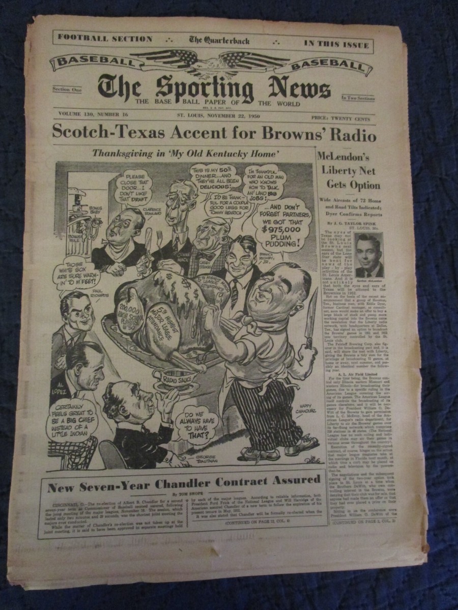 1950 THE SPORTING NEWS 20 DOUBLE SIDED PAGES NOVEMBER 22 & 29