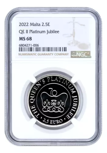 2022 2.5 Euro Platinum Jubilee NGC MS68 Queen Elizabeth II Coronation Crown Coin