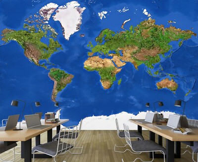3D Blue Green Continent 125NA World Map Wall Paper Wall Print Decal Mural Fay
