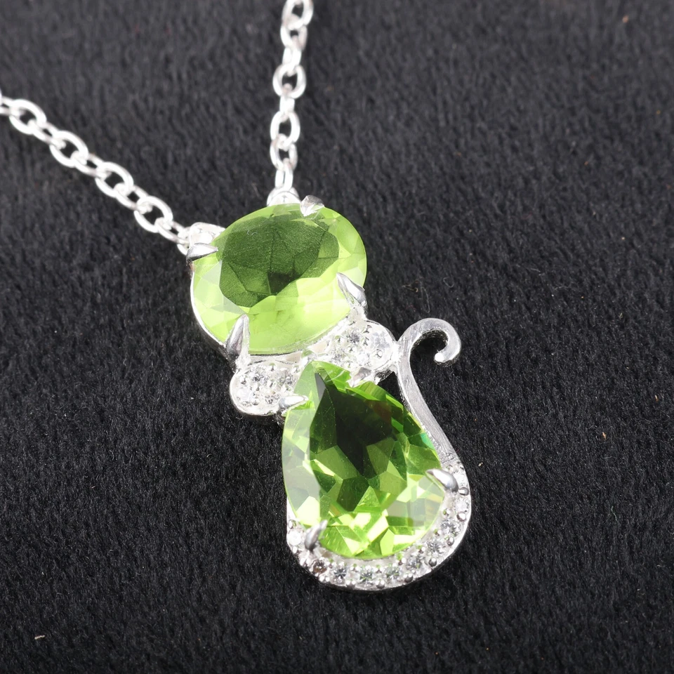 Colgante de piedras preciosas de circonita cúbica PERIDOTO natural de 1,16" pulgadas, plata de ley 925 Foto 3 de 4