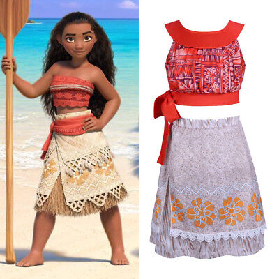 Kids Girls Moana Dress Princess Fancy Cosplay Costume Party Outfits Age 4-10 Y