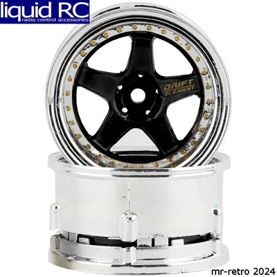 DS Racing -DE-013 Drift Element 5 Spoke Drift Wheels (Black & Chrome w/Gold