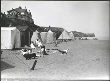 Tents on beach at Sandsend near Whitby North Yorkshire 1913 OLD PHOTO