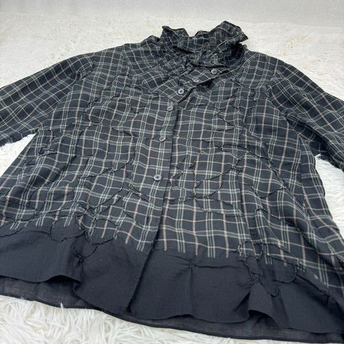 ISSEY MIYAKE Haat Long Sleeve Top Check Size 2 Black Length 25.5 inches - Imagen 5 de 11
