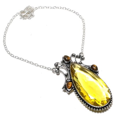 Citrin, Tigerauge Edelstein 925 Sterlingsilber Schmuck Halskette 18'' z838