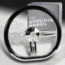 W-power 350mm Classic Black Wood Half Wrap 6hole Chrome Spoke 14 Steering Wheel
