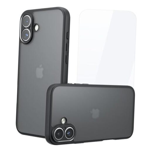 Designed for iPhone 16 Case with 9H Glass Screen Protector, Compatible with