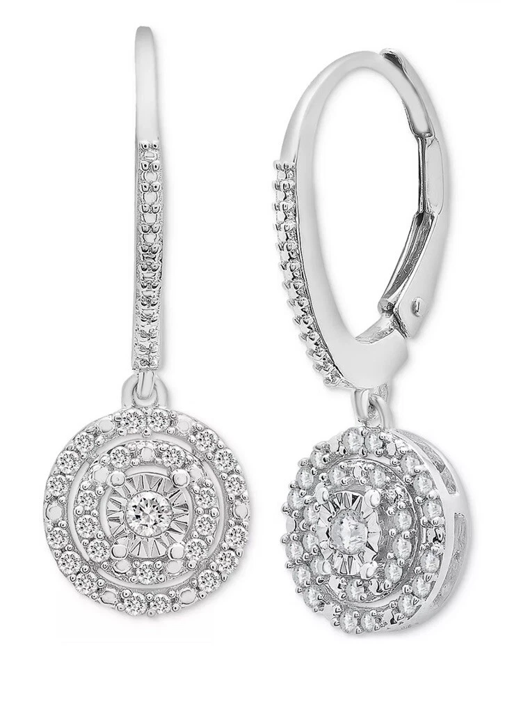 Diamond Circle Leverback Drop Earrings in Sterling Silver eBay