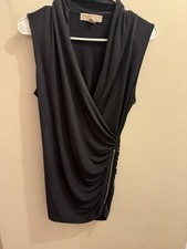 MICHAEL Michael Kors Black Solid V-Neck Sleeveless Ruched Mini Dress Zip S