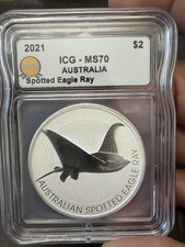 2021 Perth Mint Australia $2 Spotted Eagle Ray 1.5 oz .9999 Silver ICG MS70