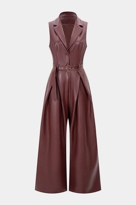 Micas Womens Faux Leather Burgundy Jumpsuit Rave Event Contemporary Barrel XL