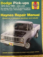 Haynes Repair Manual 30040 Dodge Pick-ups Trucks 1974 Thru 1993 2WD & 4WD