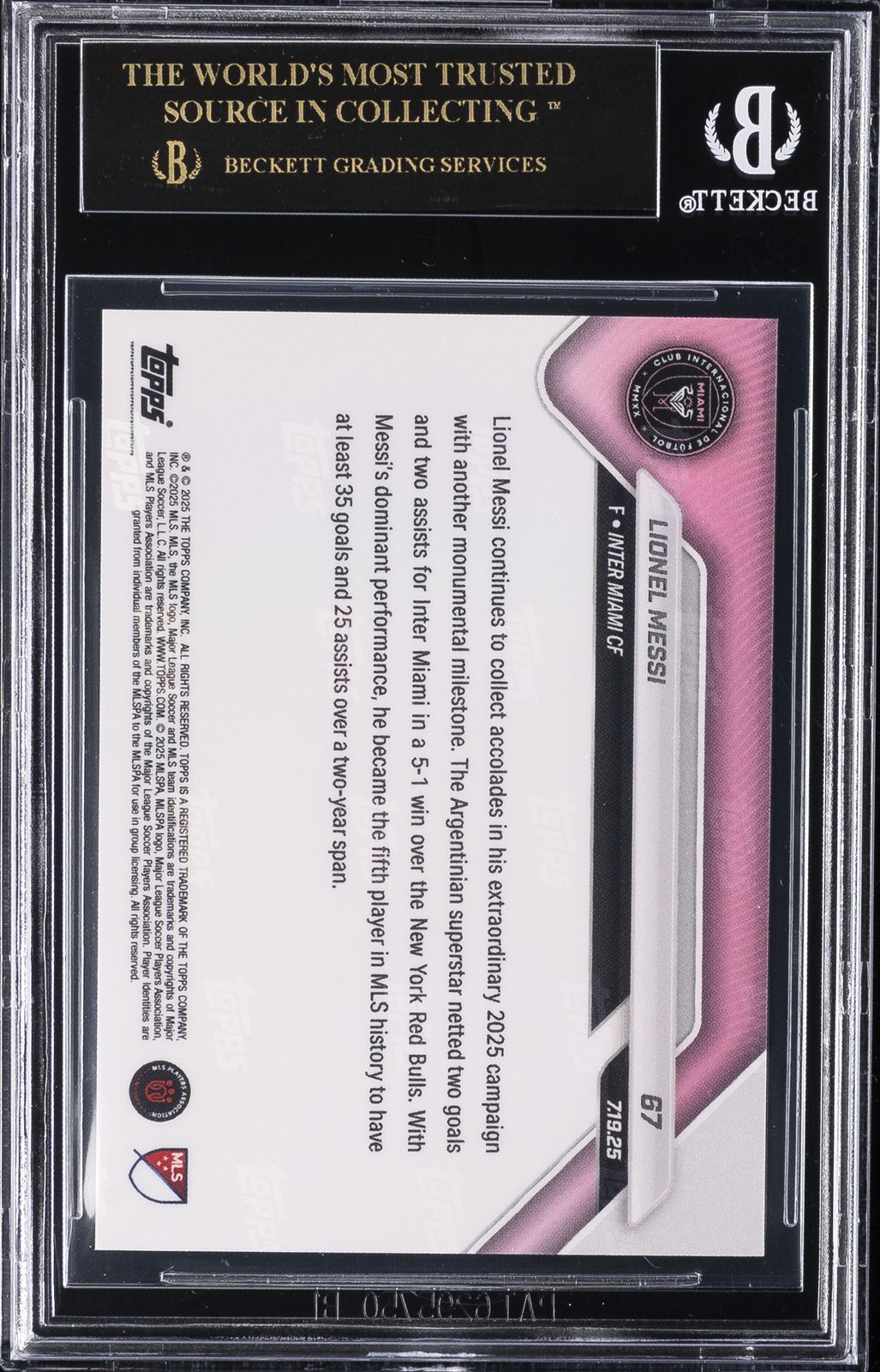 2025 TOPPS NOW MLS #67 LIONEL MESSI BGS 10 BLACK LABEL view 2