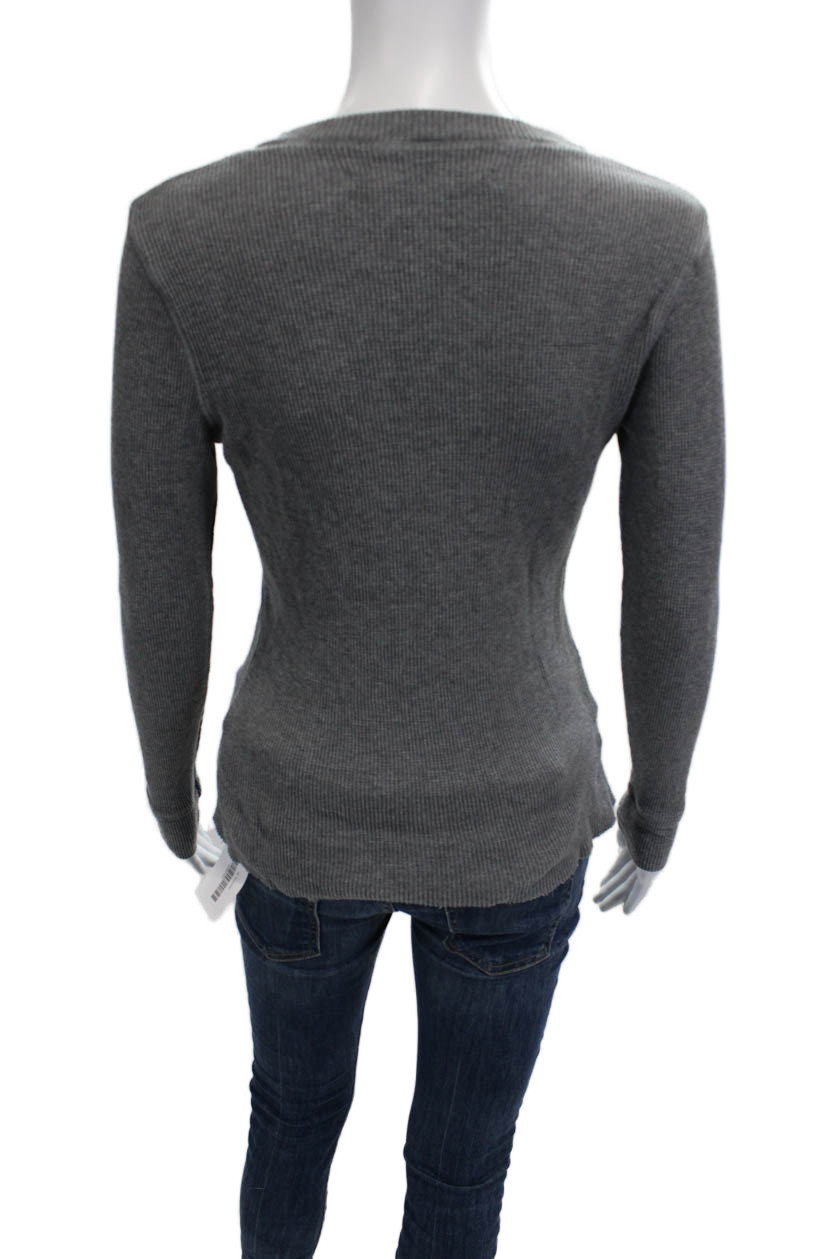 Enza Costa Womens Basic Button-Up Gray Cotton Cre… - image 3