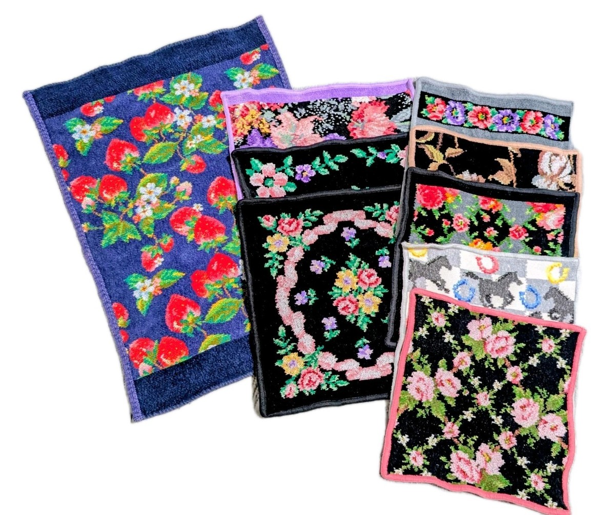 9pc Lot Vintage Feiler Germany Fabric Art Terry Cloth Handkerchief
