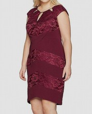 Sangria Women's Red Lace Embroidered Cutout Neck Sheath Dress Size 22W