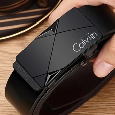 Men s Automatic Buckle Belt Luxury Black Leather Ratchet Waist Belt Gift