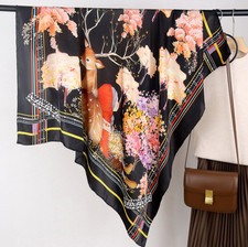 100 Silk Neckerchief Scarf Bandanna Square Women Wrap Brown deer Print 43'' new