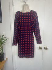 ZARA Trafaluc Knit Sheath Dress Navy Red Polka Dot S Long Sleeve