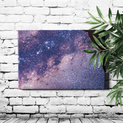 Milky Way under rock arch Poster Print with lone human silhouette night sky