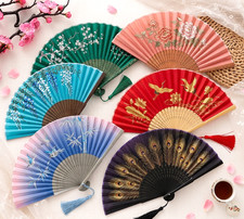 Folding Hand Fan Bamboo Silk Portable Handheld Folding Fan Wedding Party Gift UK