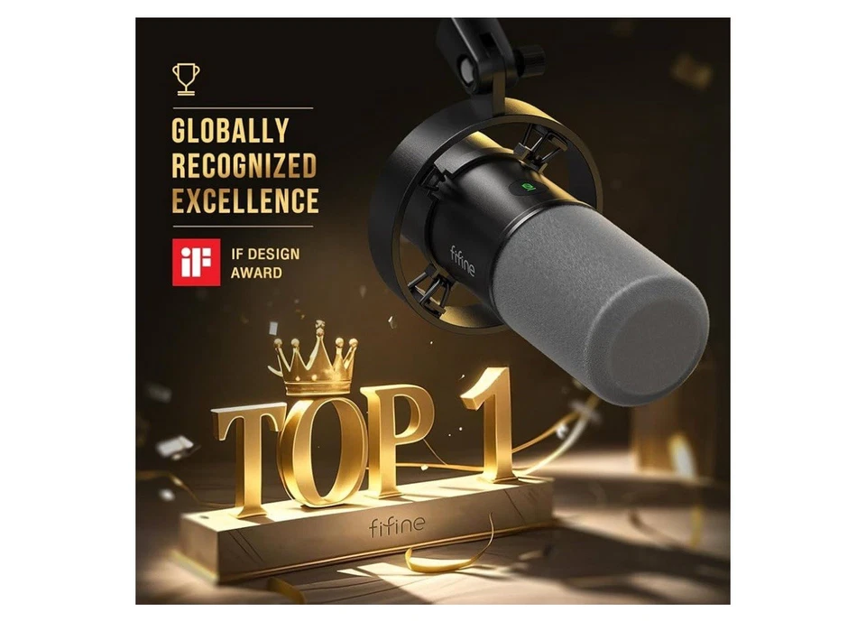 FIFINE K688 Podcast Microphone Kit, USB/XLR Dynamic Microphone with Boom Arm - Image 2 of 4