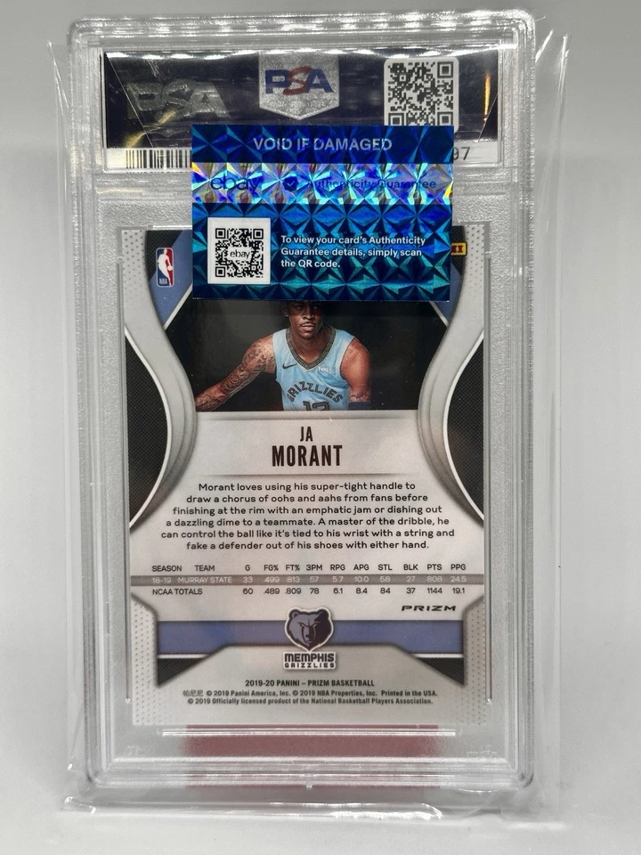 Panini Prizm #249 Ja Morant Silver Prizm RC 2019 novato PSA 10 gemas como nuevo Ea Fire Foto 3 de 4